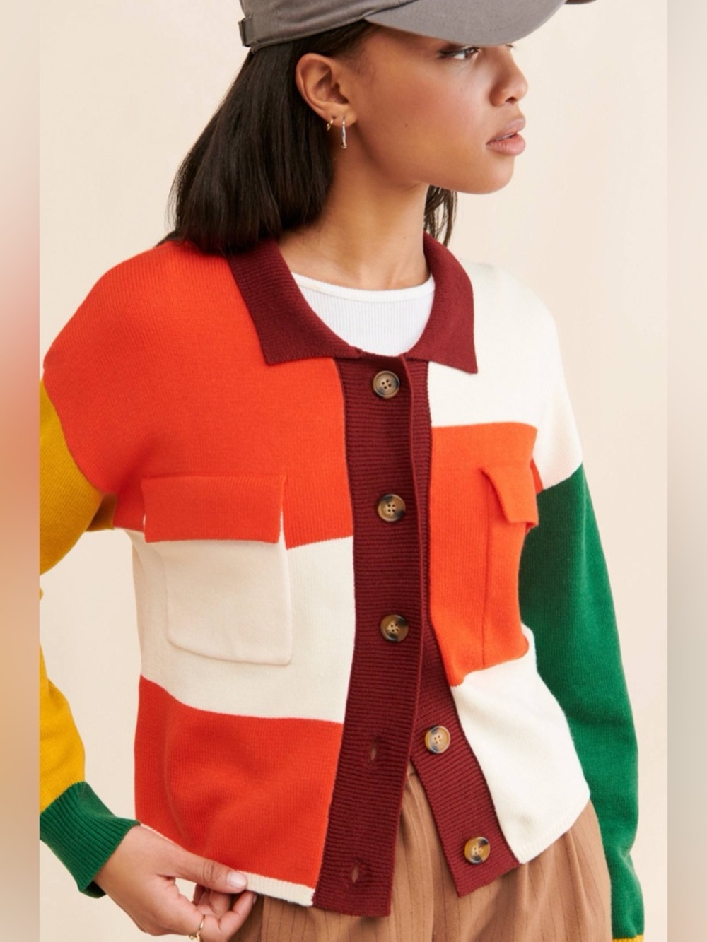 Anthropologie Flat White Colorblock Structured Cardigan Multi Size M - Picture 3 of 13